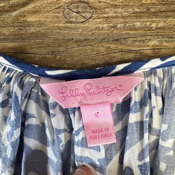 Lilly Pulitzer Blue White Print Long Sleeve Blouse Women’s Small - Picture 2 of 6